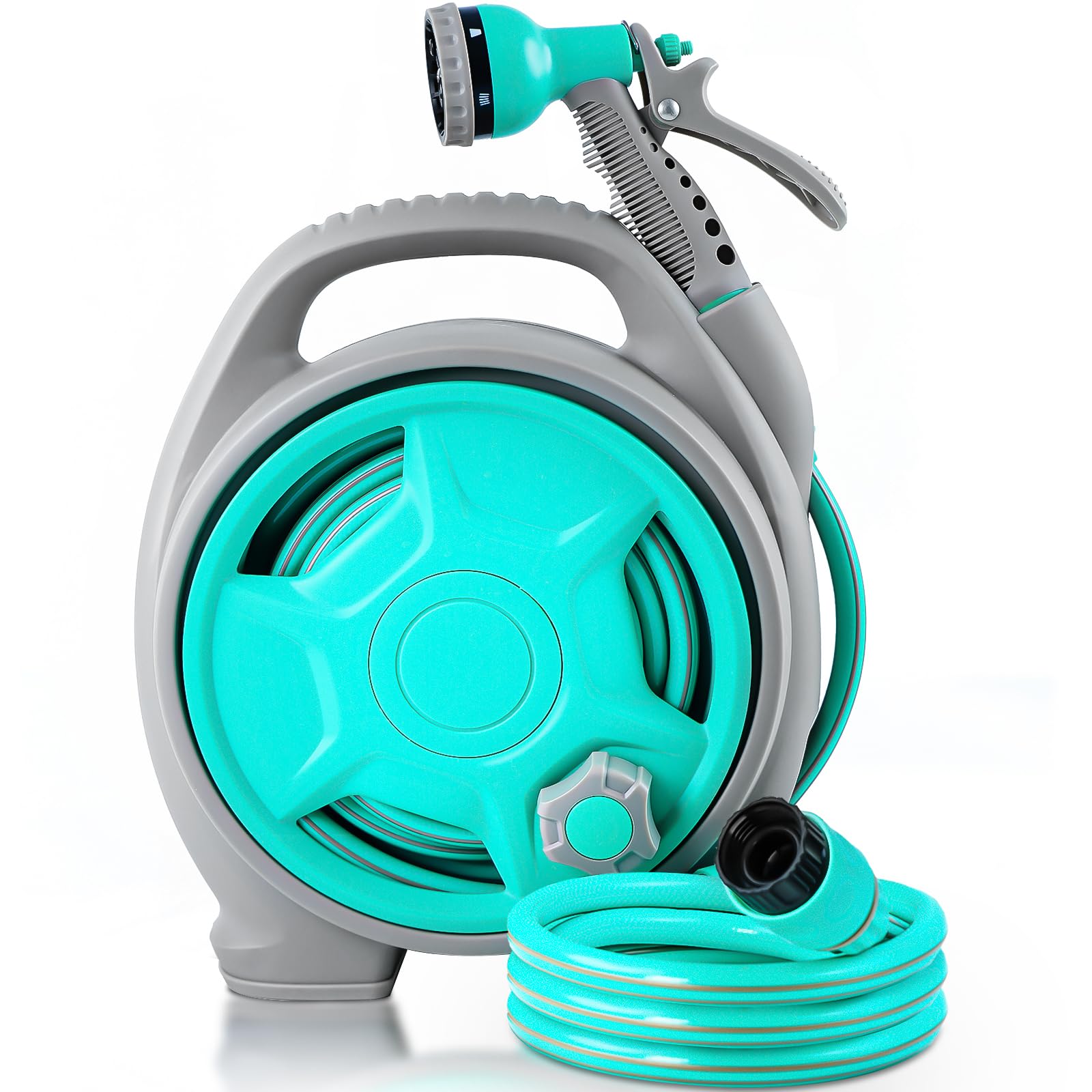 KURTEP 50ft retractable garden hose reel showing smooth pull-out for easy watering.