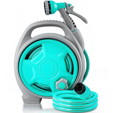 KURTEP 50ft retractable garden hose reel showing smooth pull-out for easy watering.