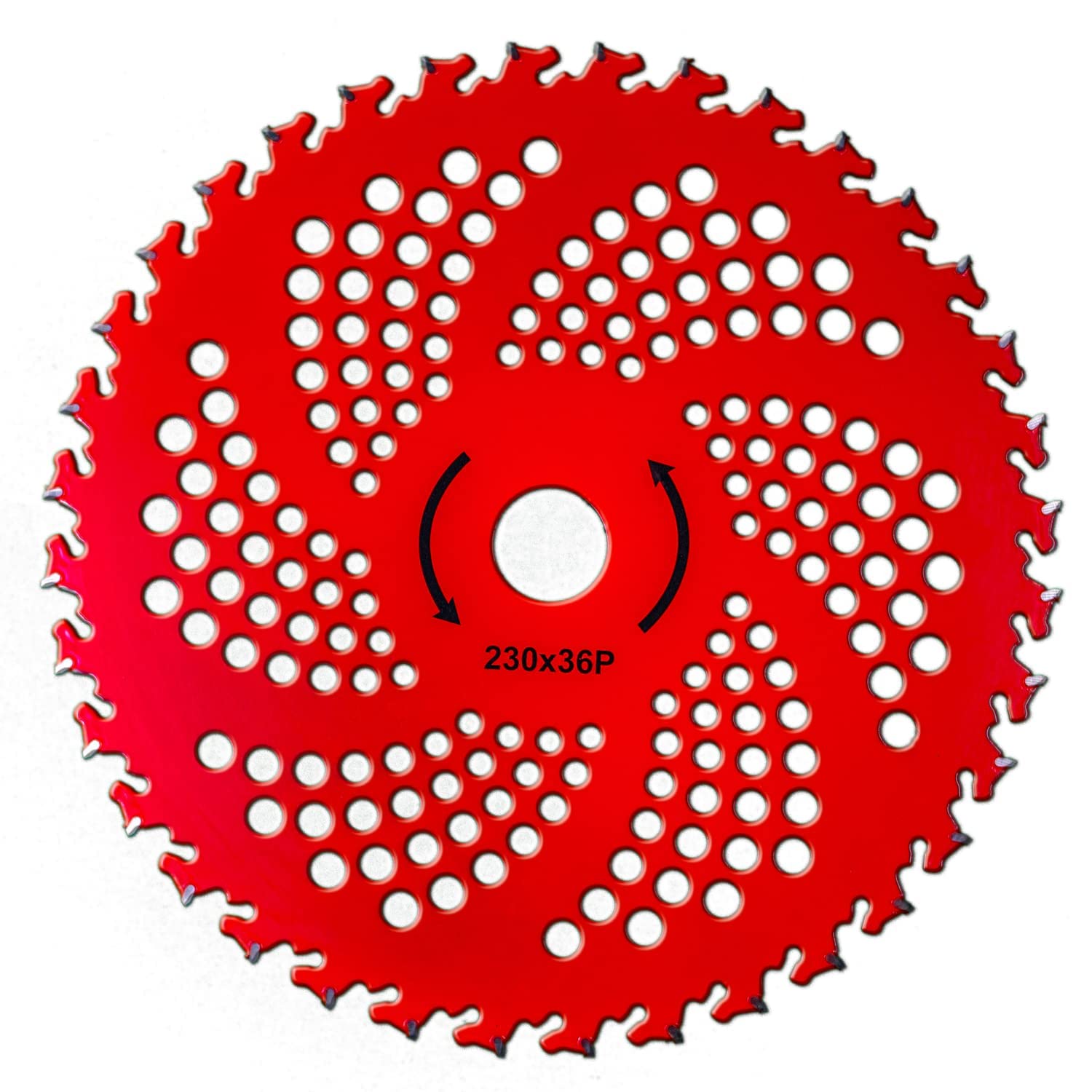 Kurt-Saw blade in use on a trimmer for efficient weed cutting.