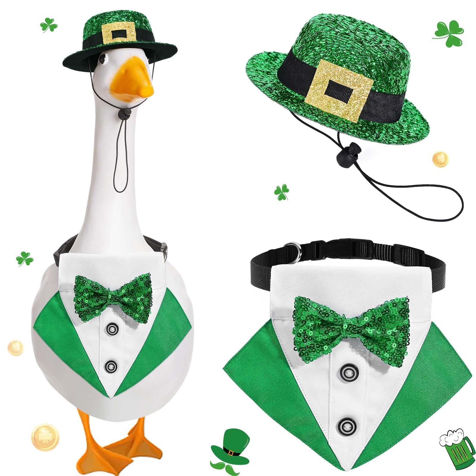Kuscul green shamrock hat enhances Saint Patrick's Day goose display