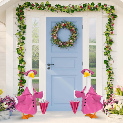 Kuscul spring garden decor idea with playful goose costume.