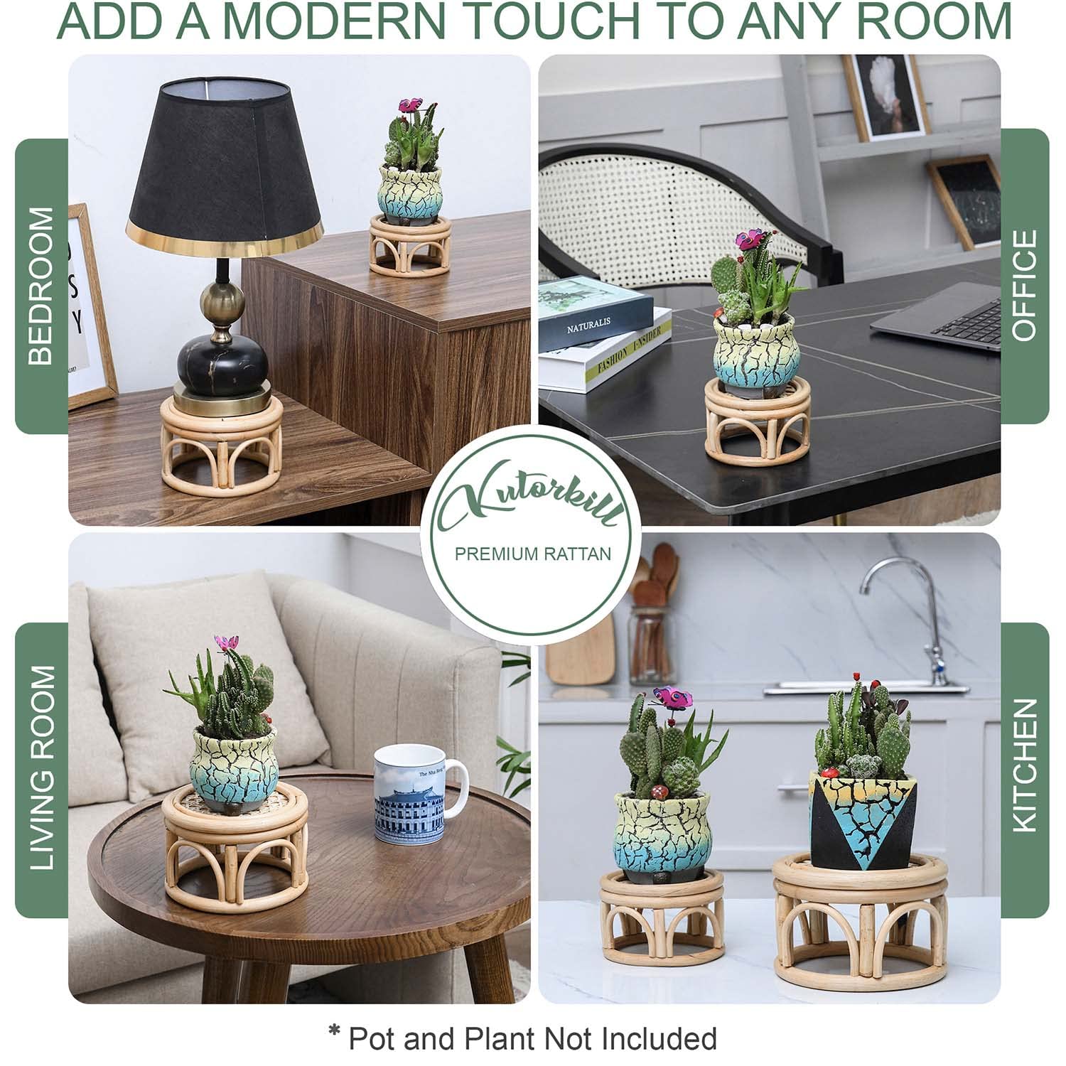 KUTORKILL boho rattan round riser stand rustic accent