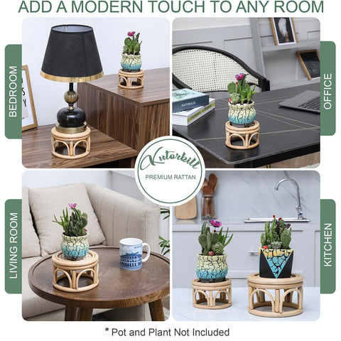 KUTORKILL boho rattan round riser stand rustic accent