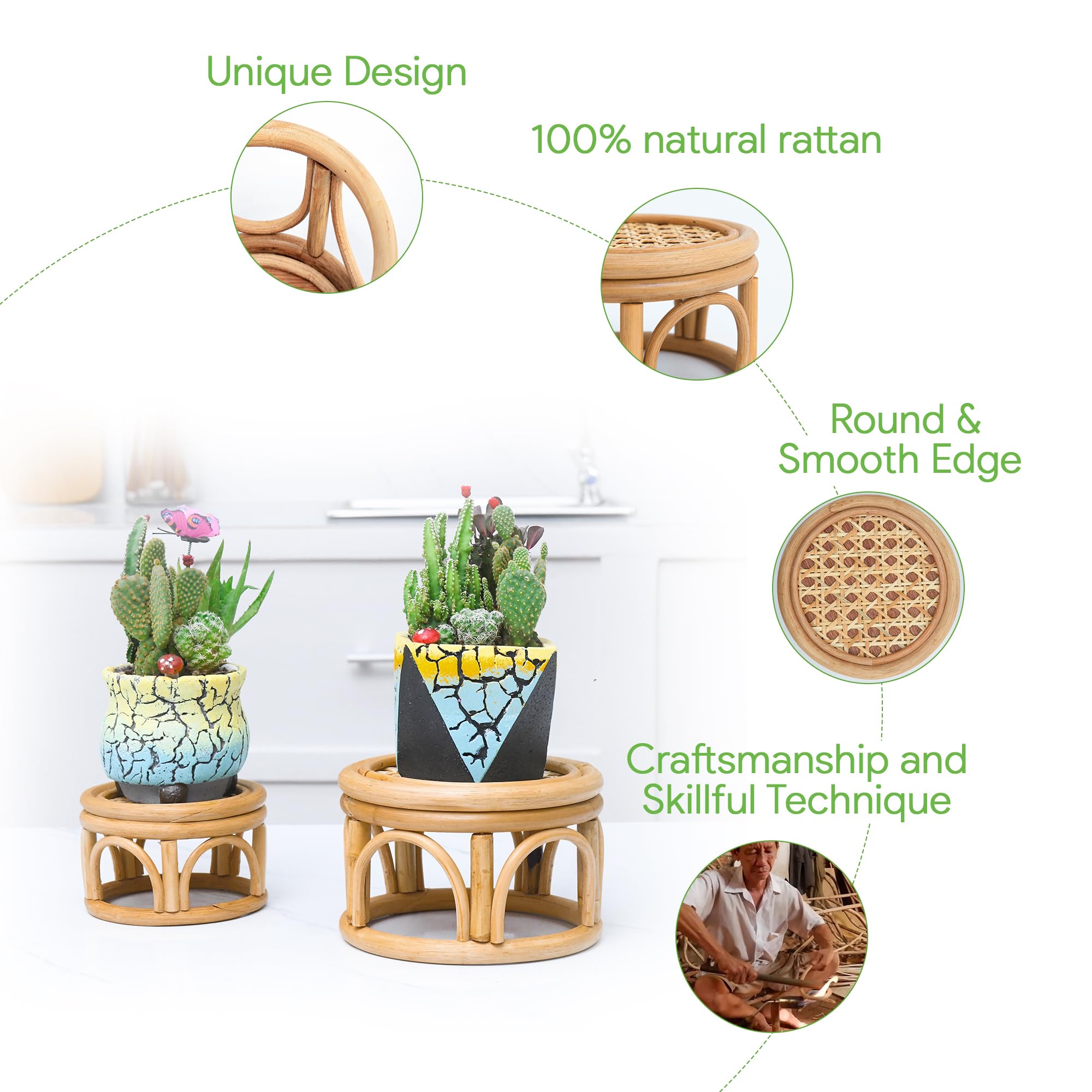 KUTORKILL boho rattan round riser stand living room setup