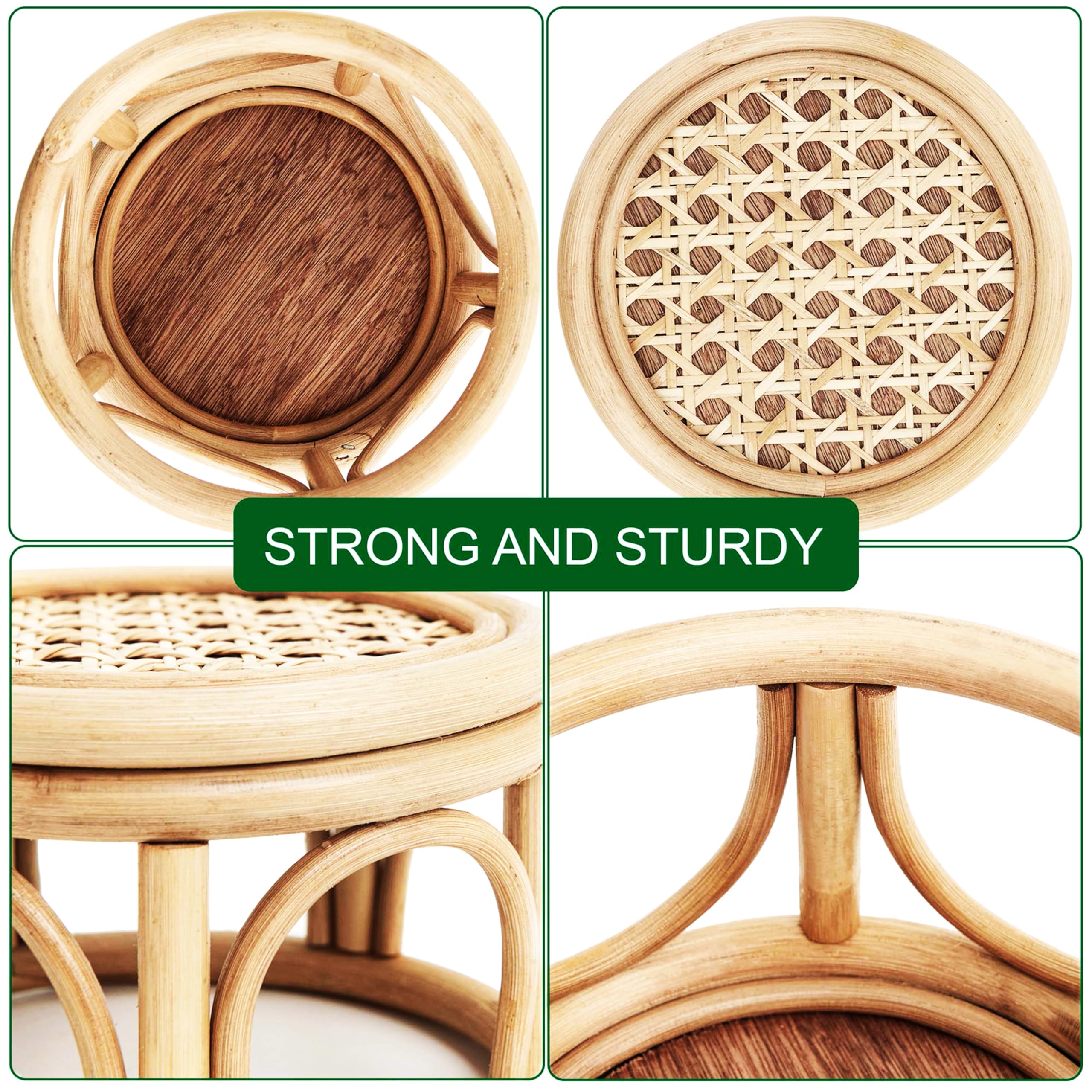 KUTORKILL boho rattan round riser stand with plants tabletop decor