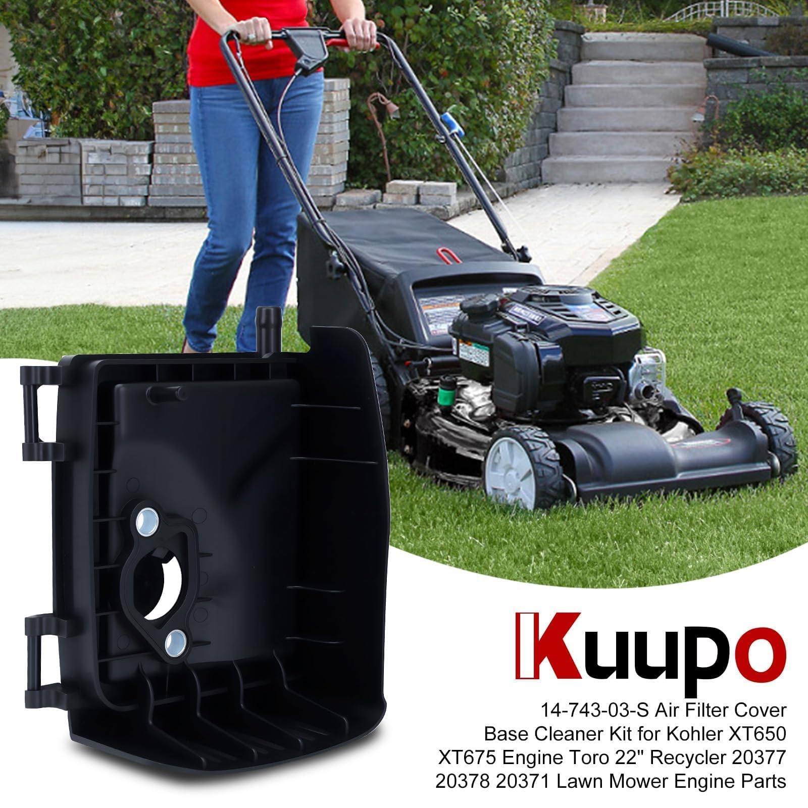 Kuupo 14-743-03-S air filter cover image with cleanable base for quick installation.