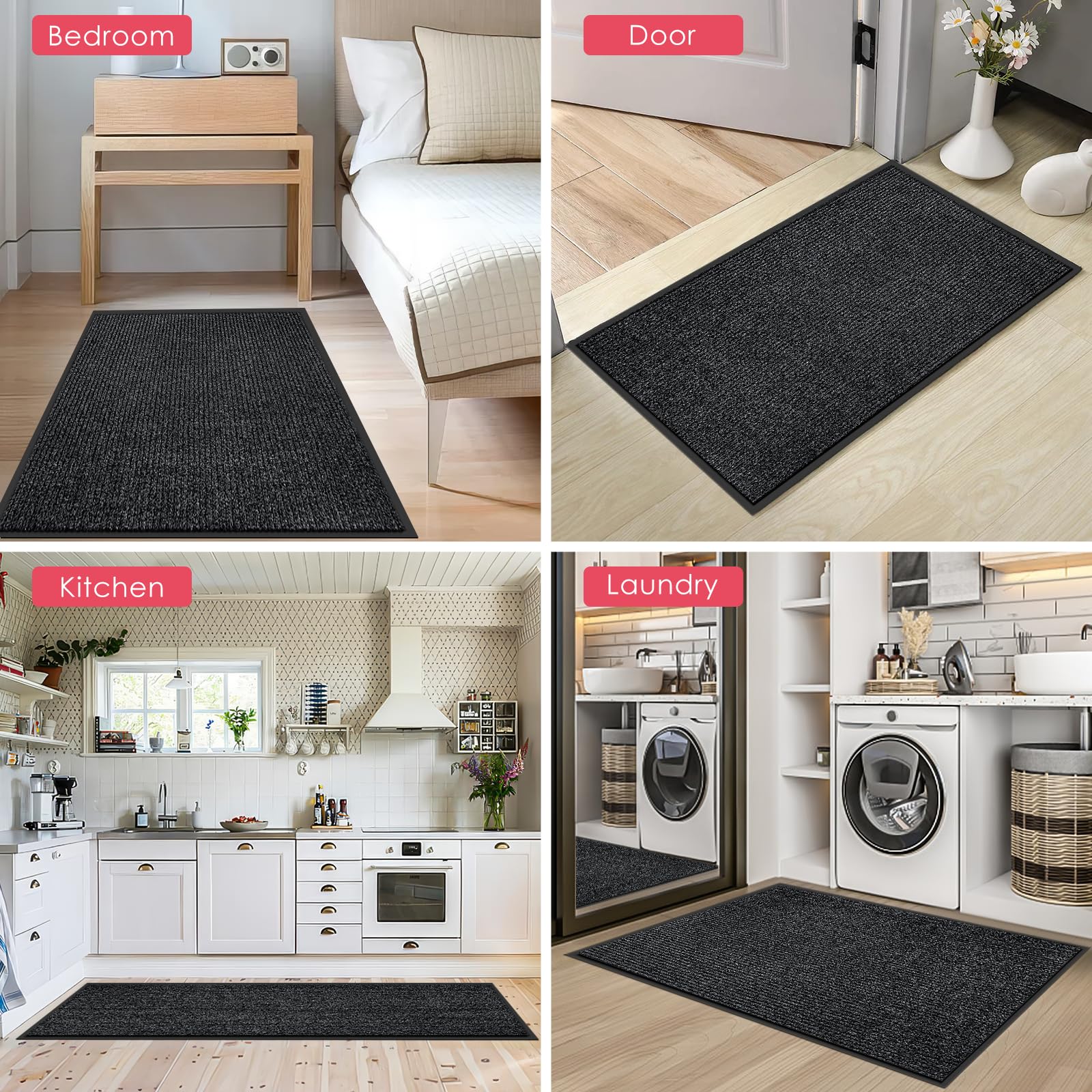 Kuyal front door mat is easy to clean via vacuum, broom, or hose rinse.