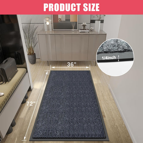 Kuyal front door mat non-slip backing provides secure footing on wet floors.