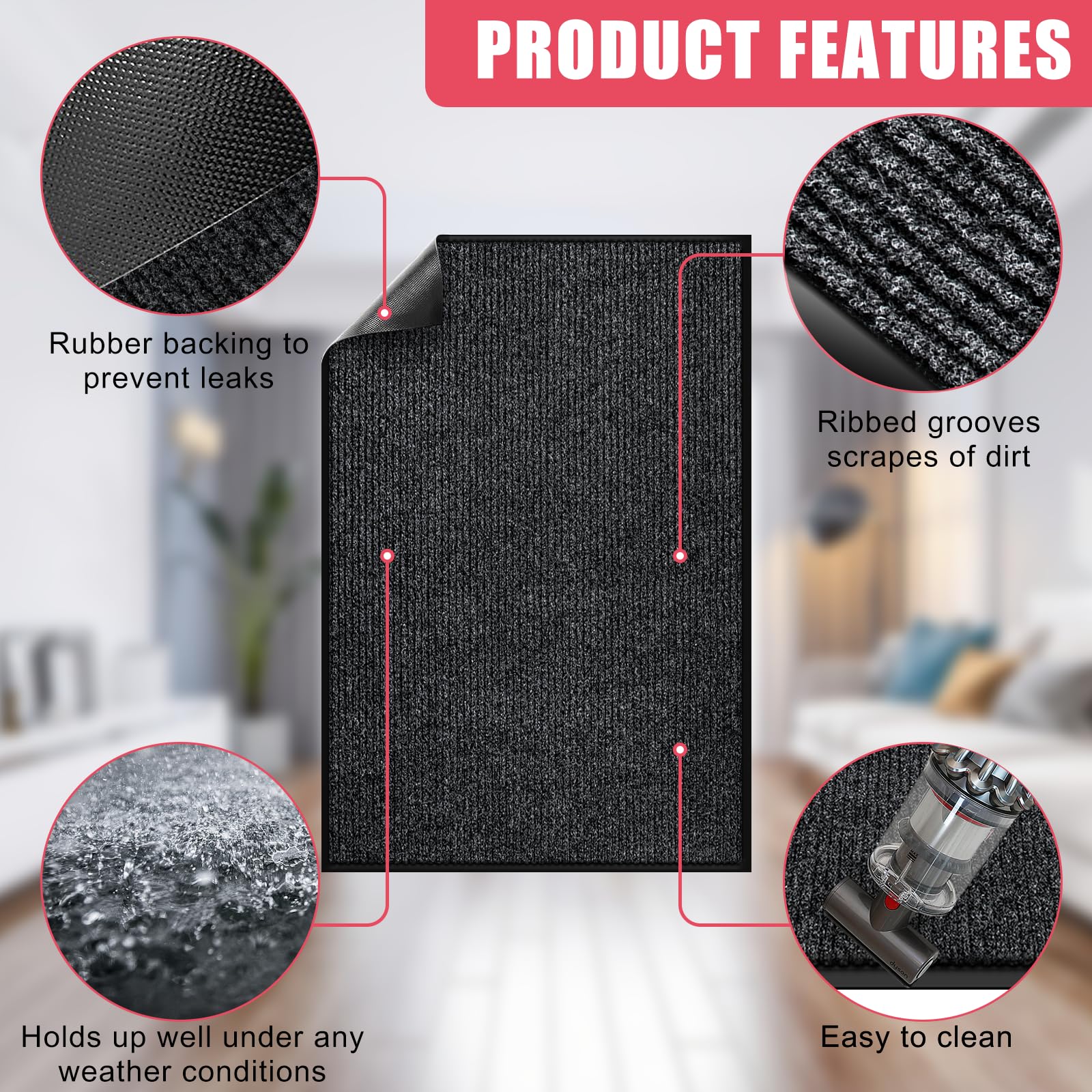 Kuyal mat features non-slip, stain and fade resistance for year-round use.