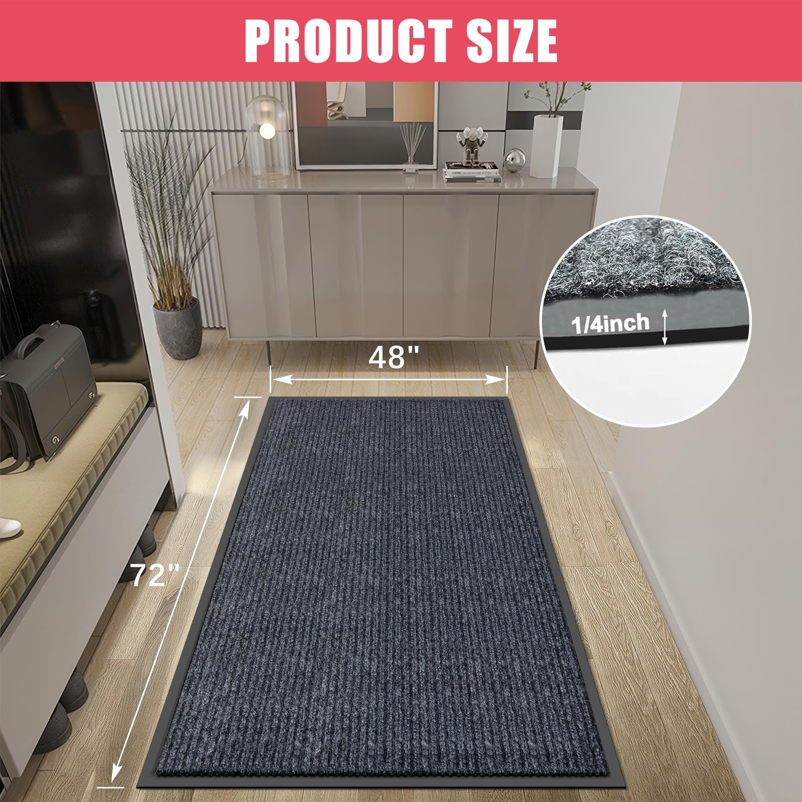 Kuyal non-slip PVC backing provides secure grip indoors or outdoors.