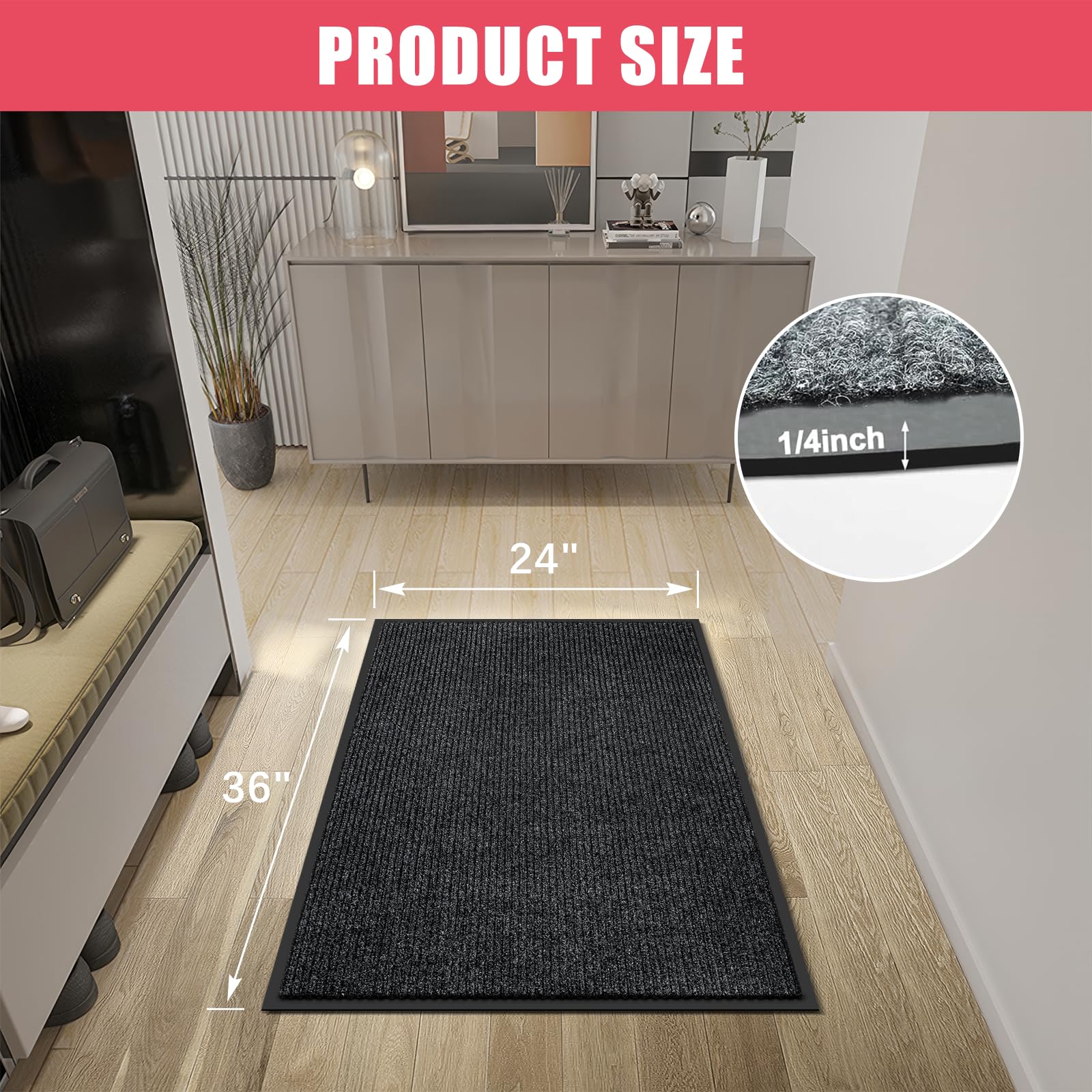 Kuyal non-slip rubber backing keeps the mat firmly placed on any surface