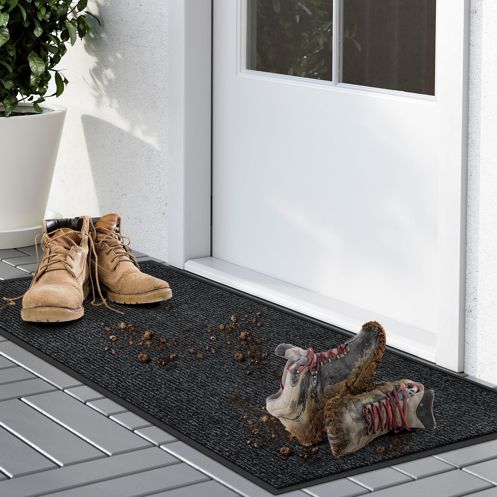 Kuyal indoor-outdoor entrance mat non-slip backing stays secure in high traffic