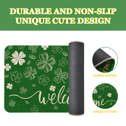Kuyuayee St Patrick's Day mat in doorway shows versatile indoor use
