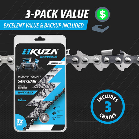 KUZA low-kickback safety design improves control during powerful cuts.
