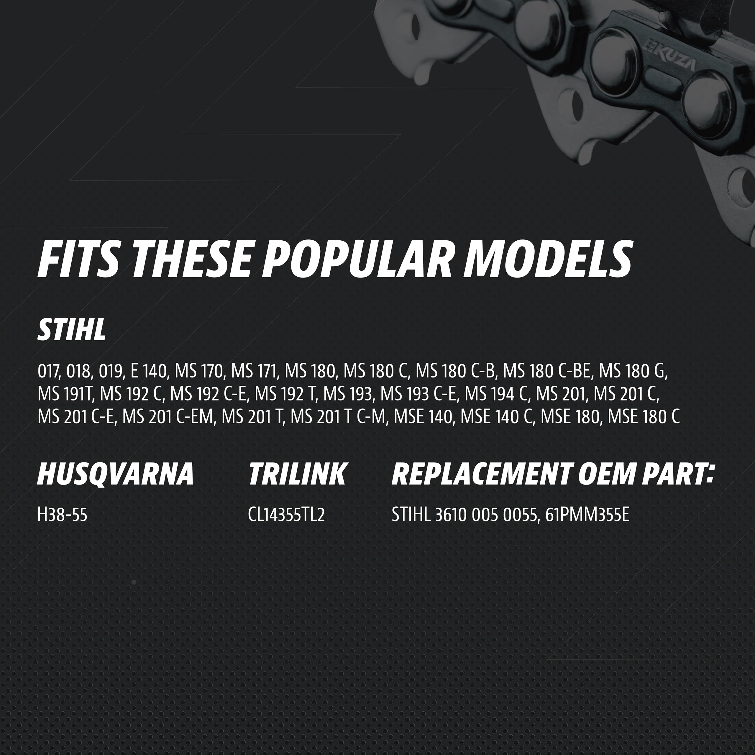 KUZA easy-installation chain simplifies mounting on compatible saws.