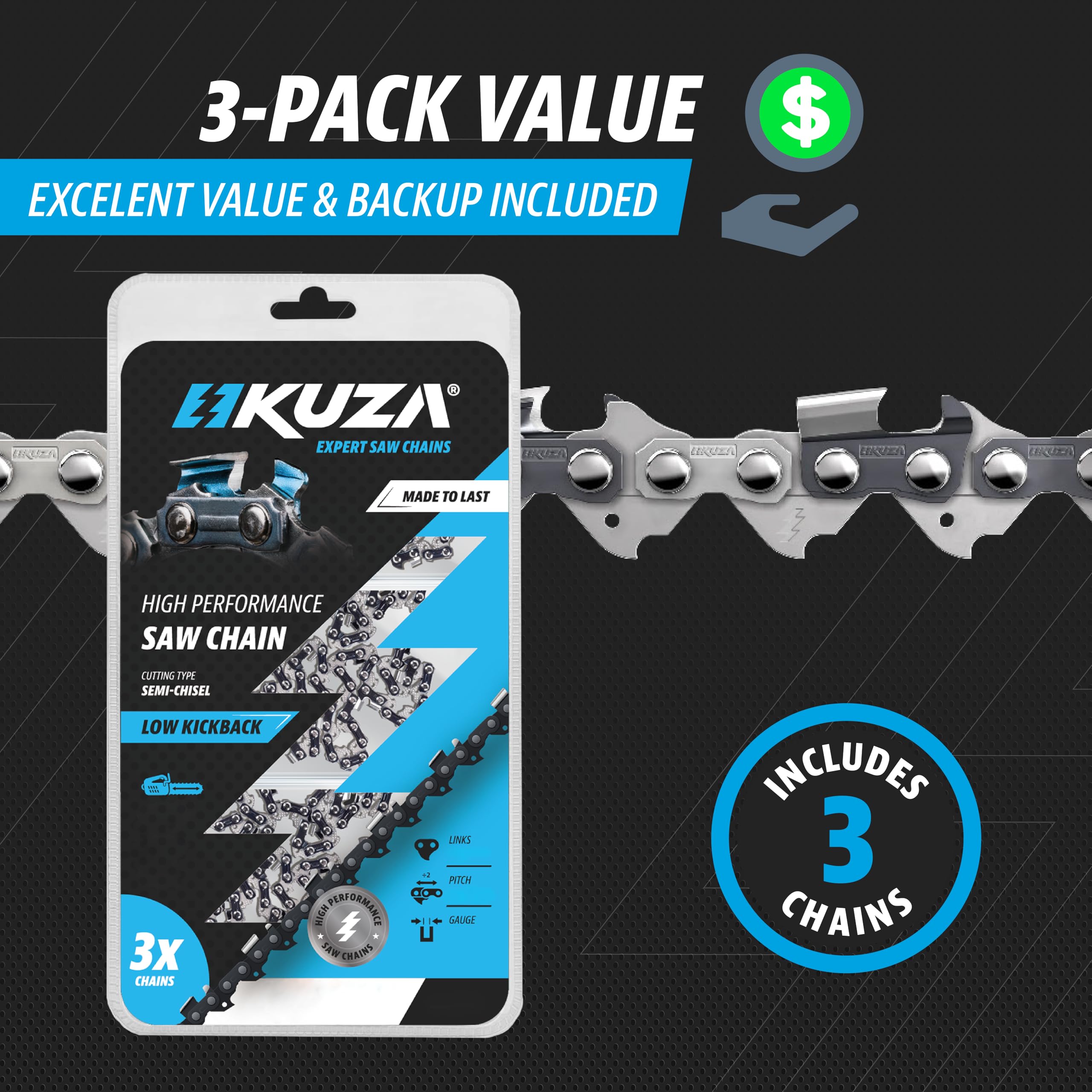 KUZA chain easy installation for fast setup on compatible saws.