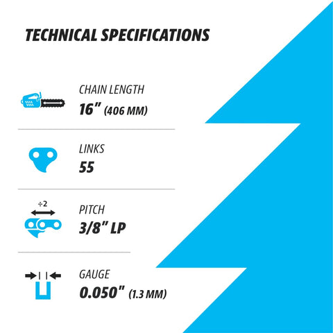 KUZA chain low-kickback design improves safety and control during cutting.