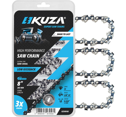 KUZA premium 8-inch chain front view showing sturdy build for durable cuts