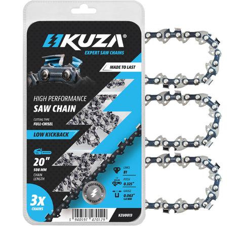 KUZA stihl 20-inch chain 0.325 pitch 0.063 gauge 81 links for durable, precise cuts.