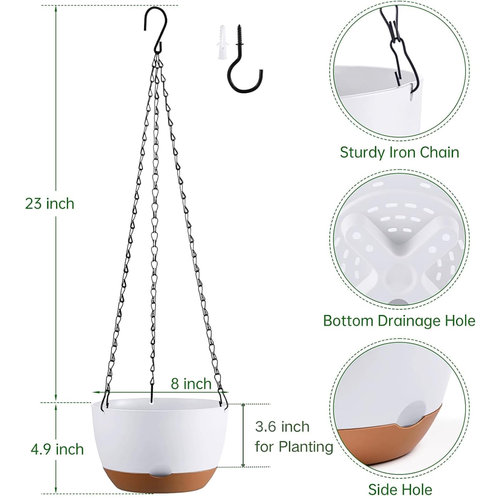Kvetto 8-inch planter shows drainage hole and tray for controlled watering.