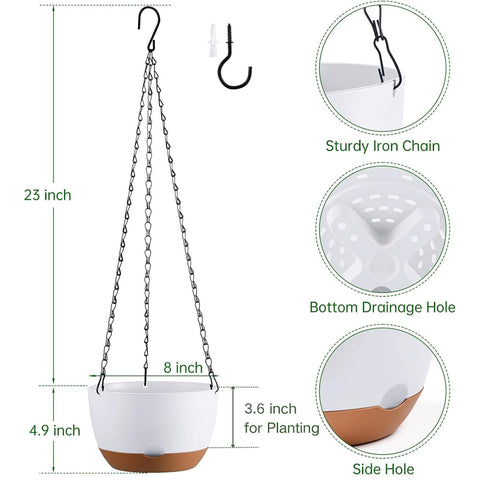 Kvetto 8-inch planter shows drainage hole and tray for controlled watering.