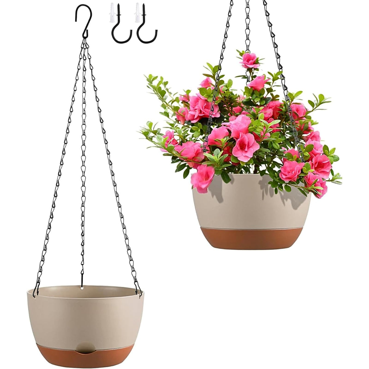 Kvetto hanging planter with 10 inch self-watering design for easy indoor-outdoor use.