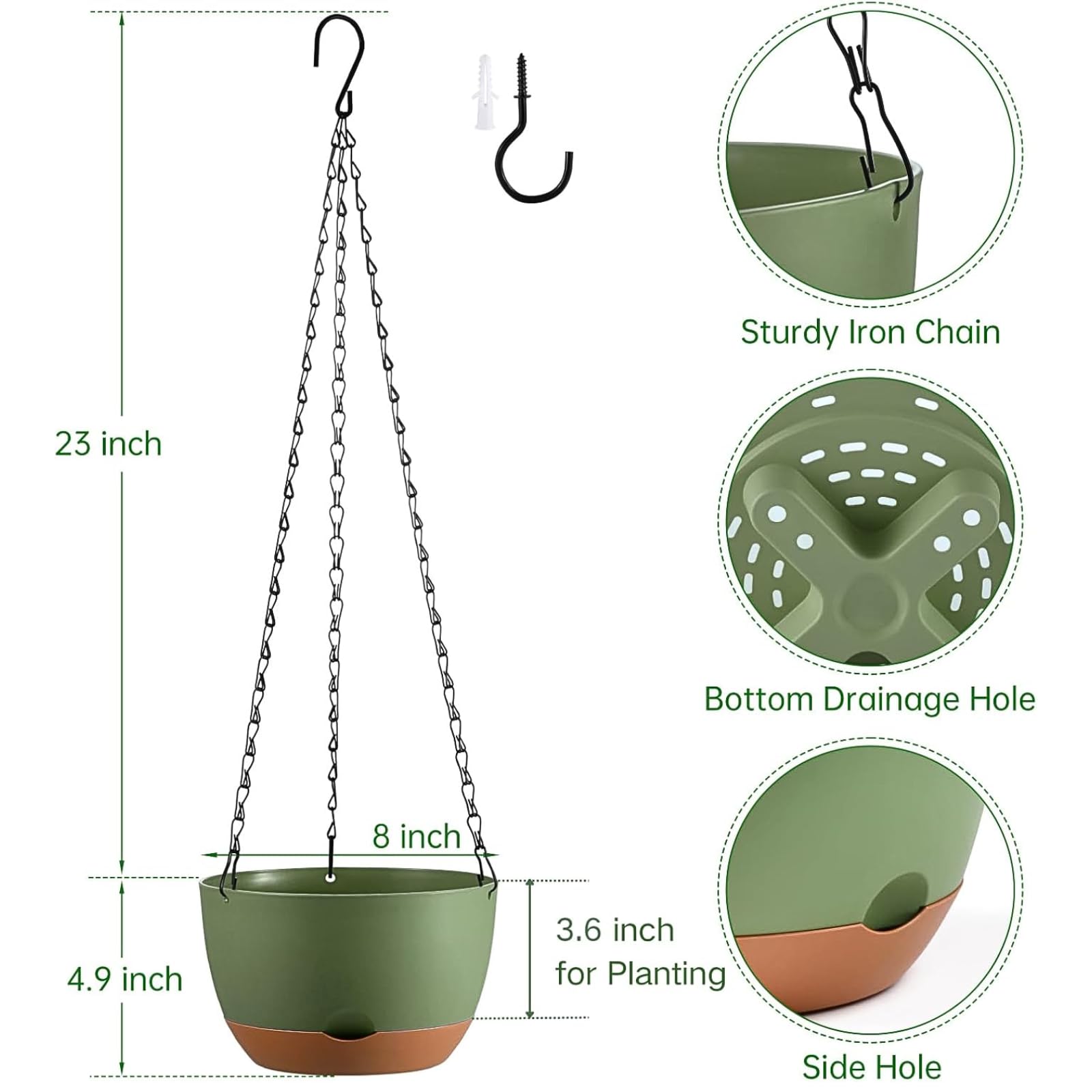 Kvetto 8-inch hanging planter with drainage tray prevents overwatering.
