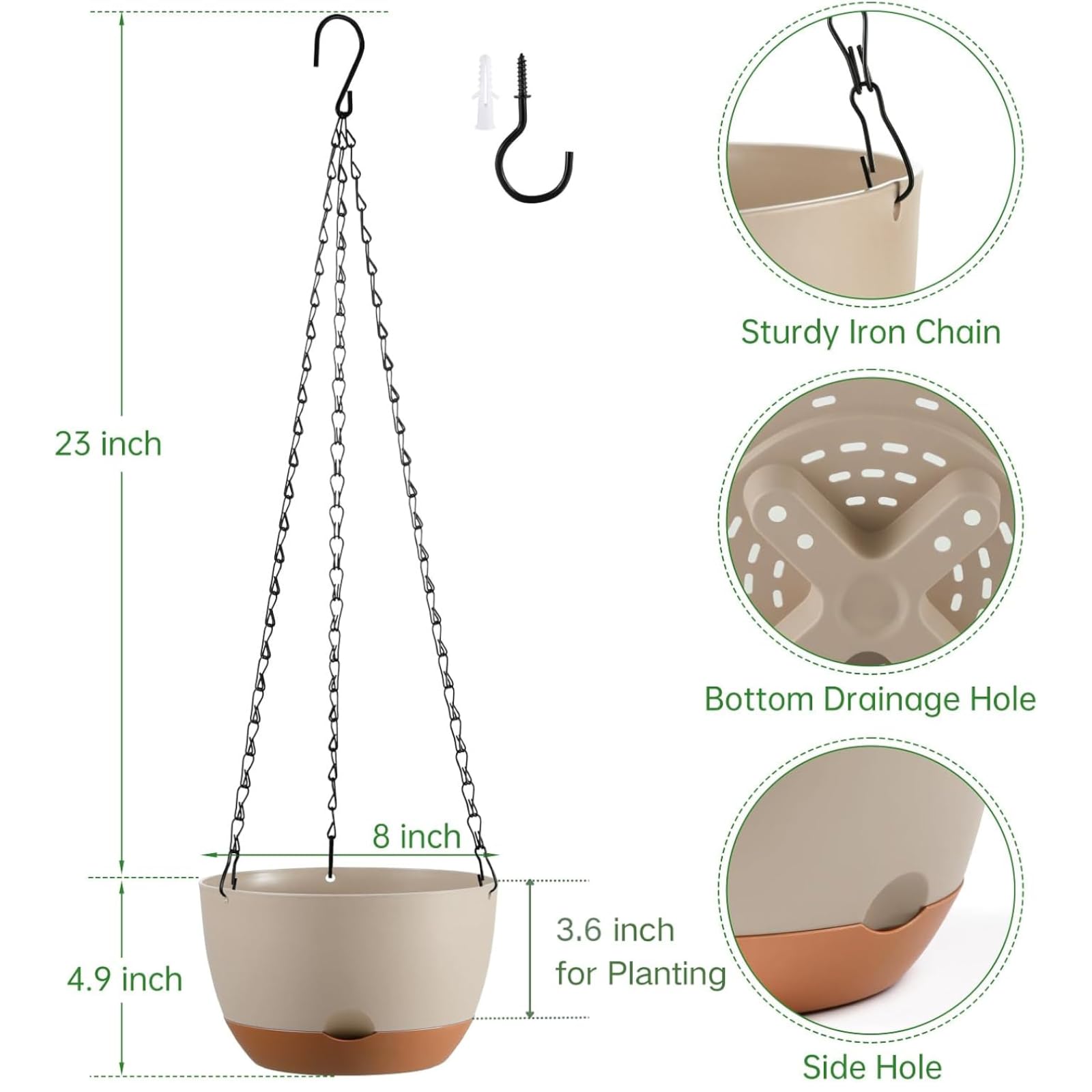 Kvetto hanging planter drainage tray removable helps manage watering.