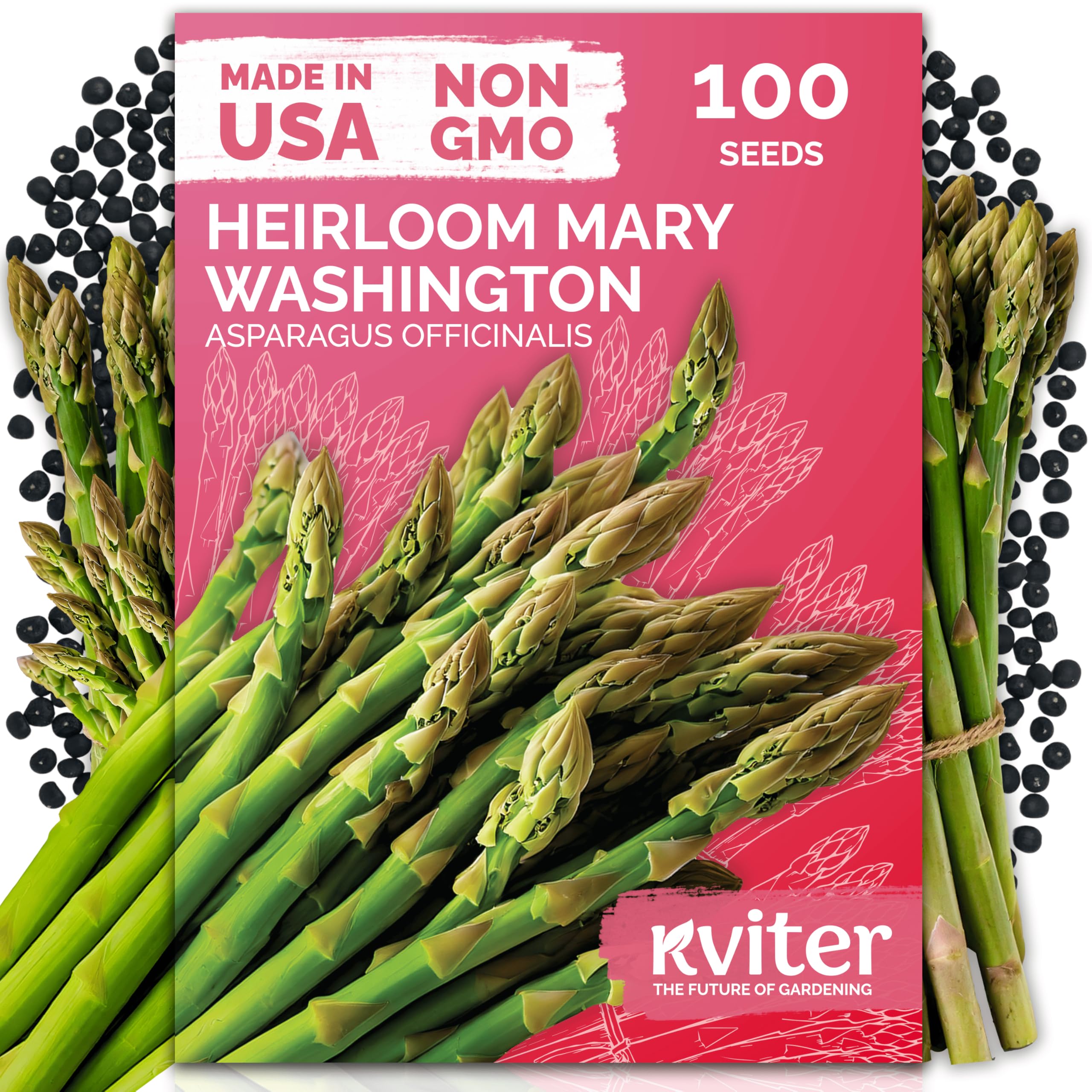 KVITER Mary Washington asparagus seeds pack showing heirloom seeds for long-term garden yields
