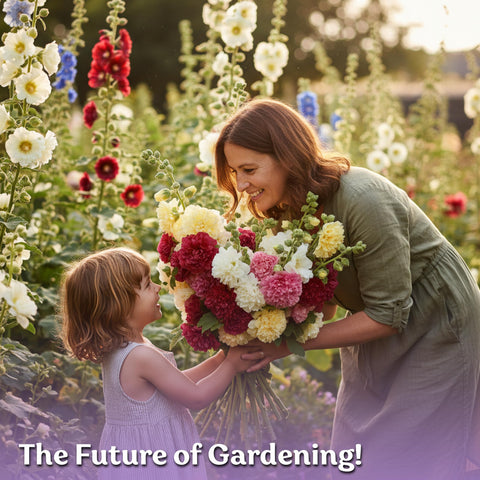 KVITER hollyhock seeds yield peony-like double flowers for cut arrangements.