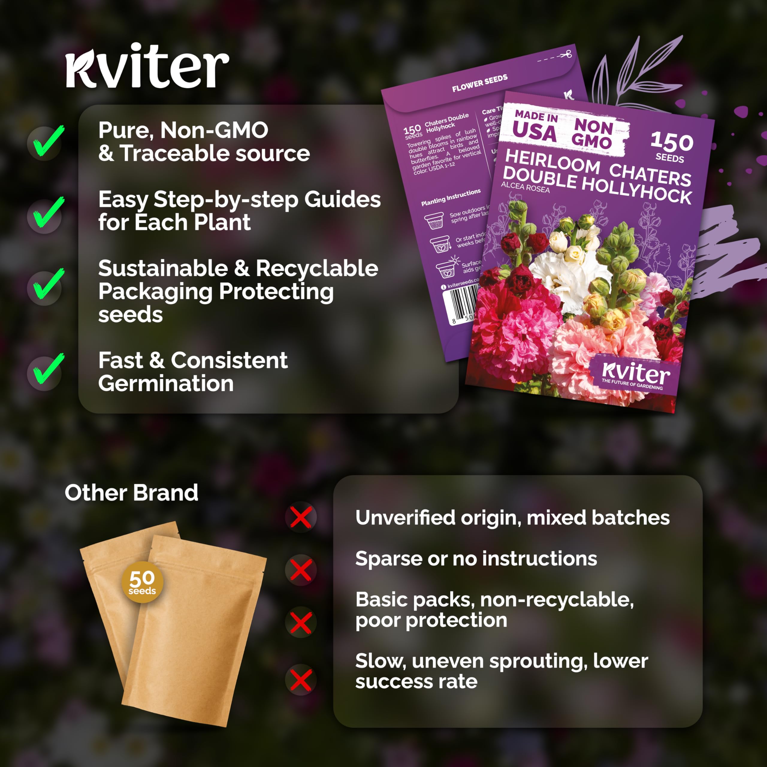 KVITER 150 Chaters hollyhock blooms provide long-season color from midsummer to fall.