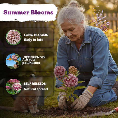 KVITER leaves and pink flowers create a vibrant garden contrast.