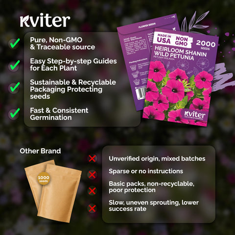 KVITER container-garden seeds suit sunny spots with easy 12-inch spacing.