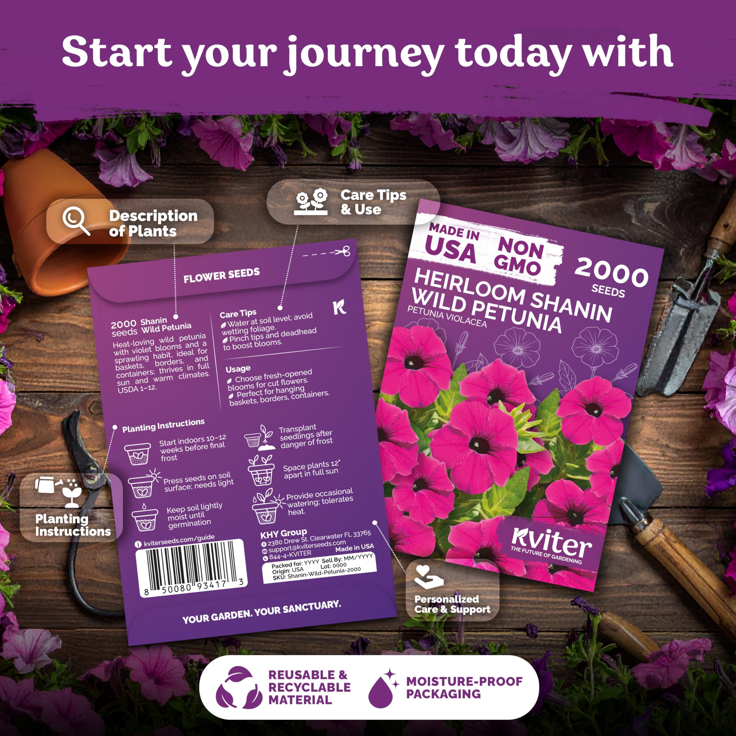 KVITER surface-sown petunia seeds guide rapid germination and healthy young plants.