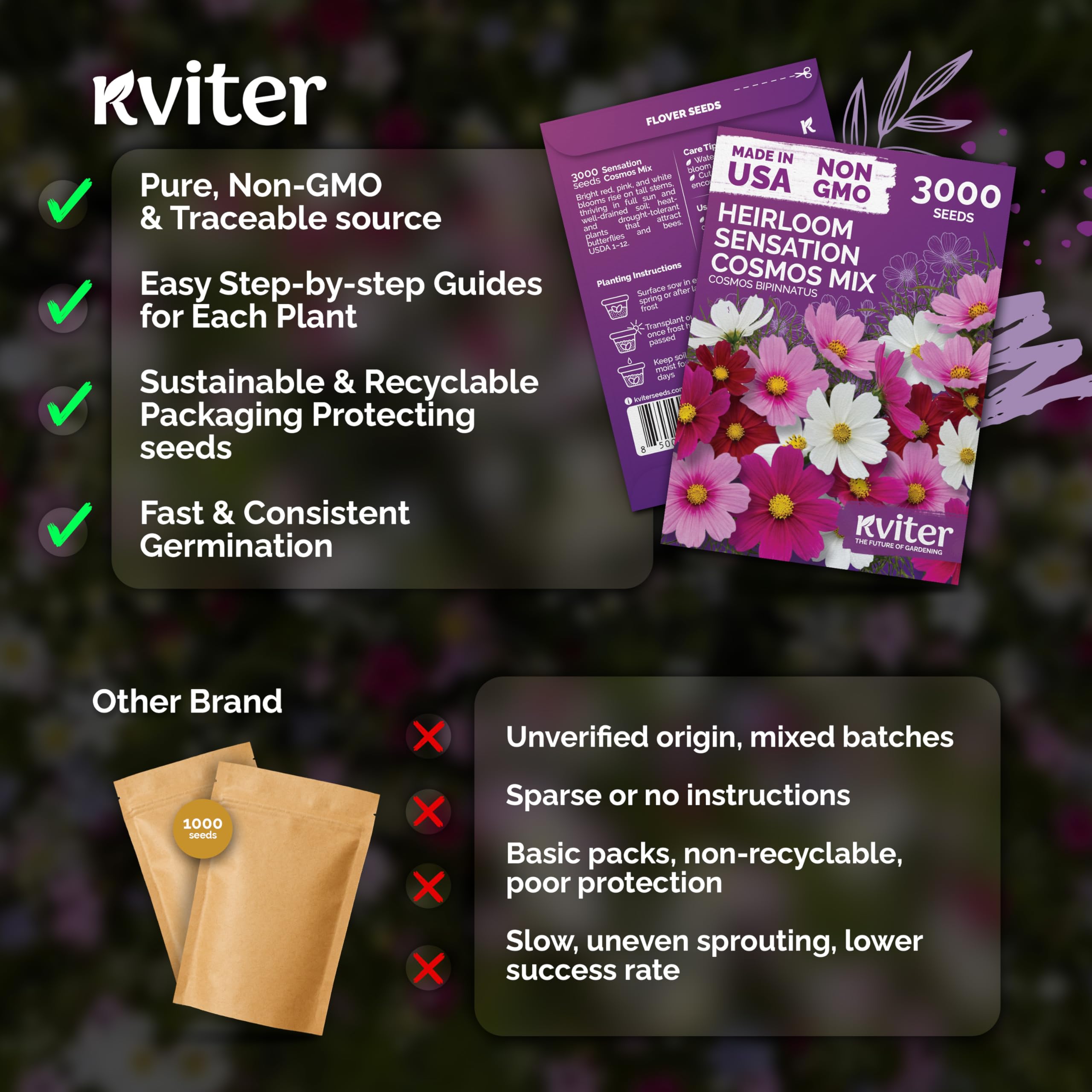 KVITER cosmos pollinator garden attracts butterflies bees and birds