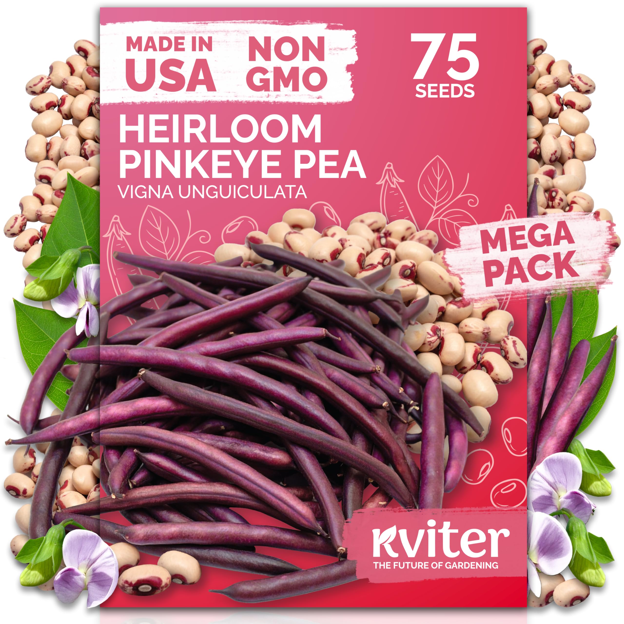 KVITER 75 Pinkeye cow pea seeds pack shot for home gardens and organic planting