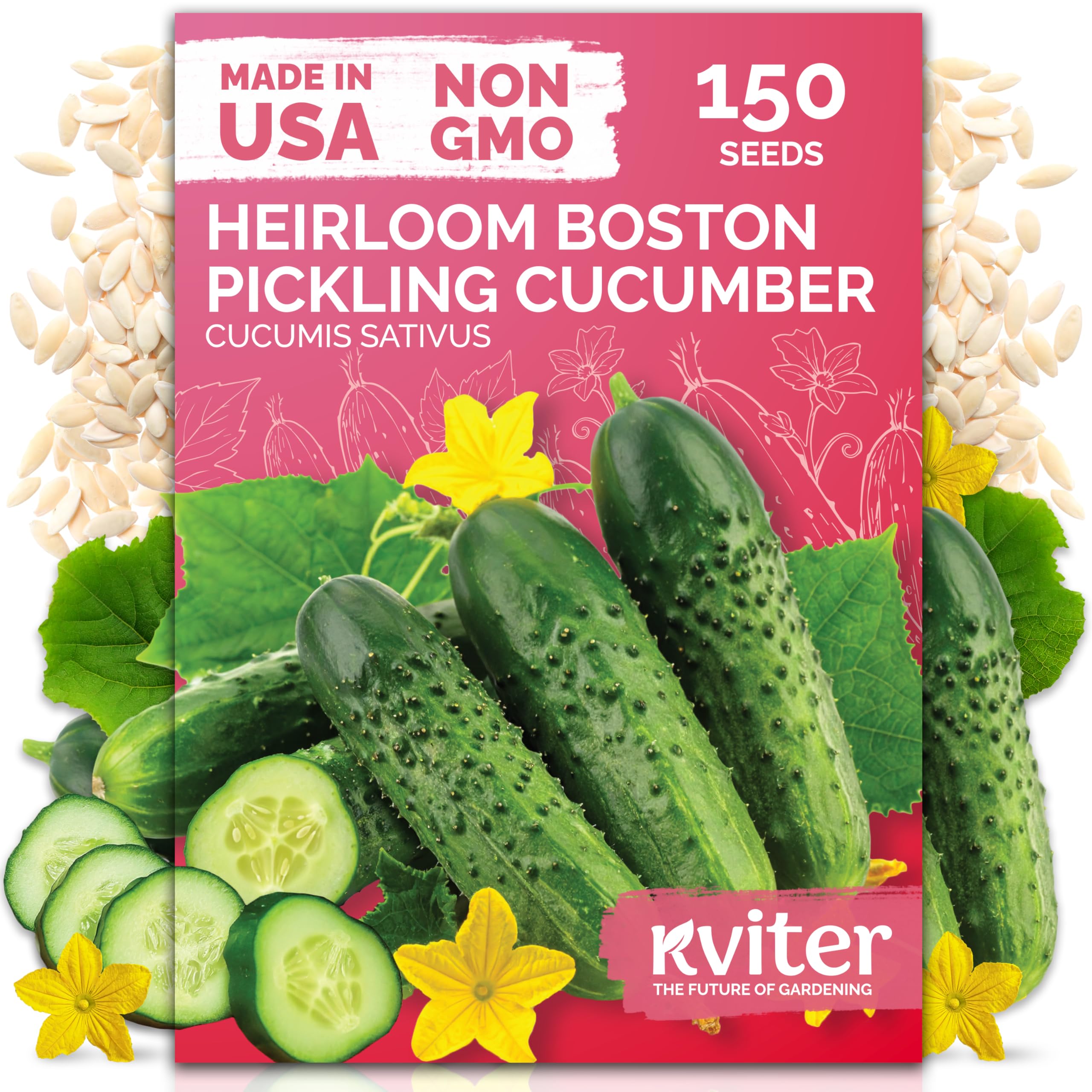 KVITER Boston pickling cucumber seeds packaging for home gardeners.