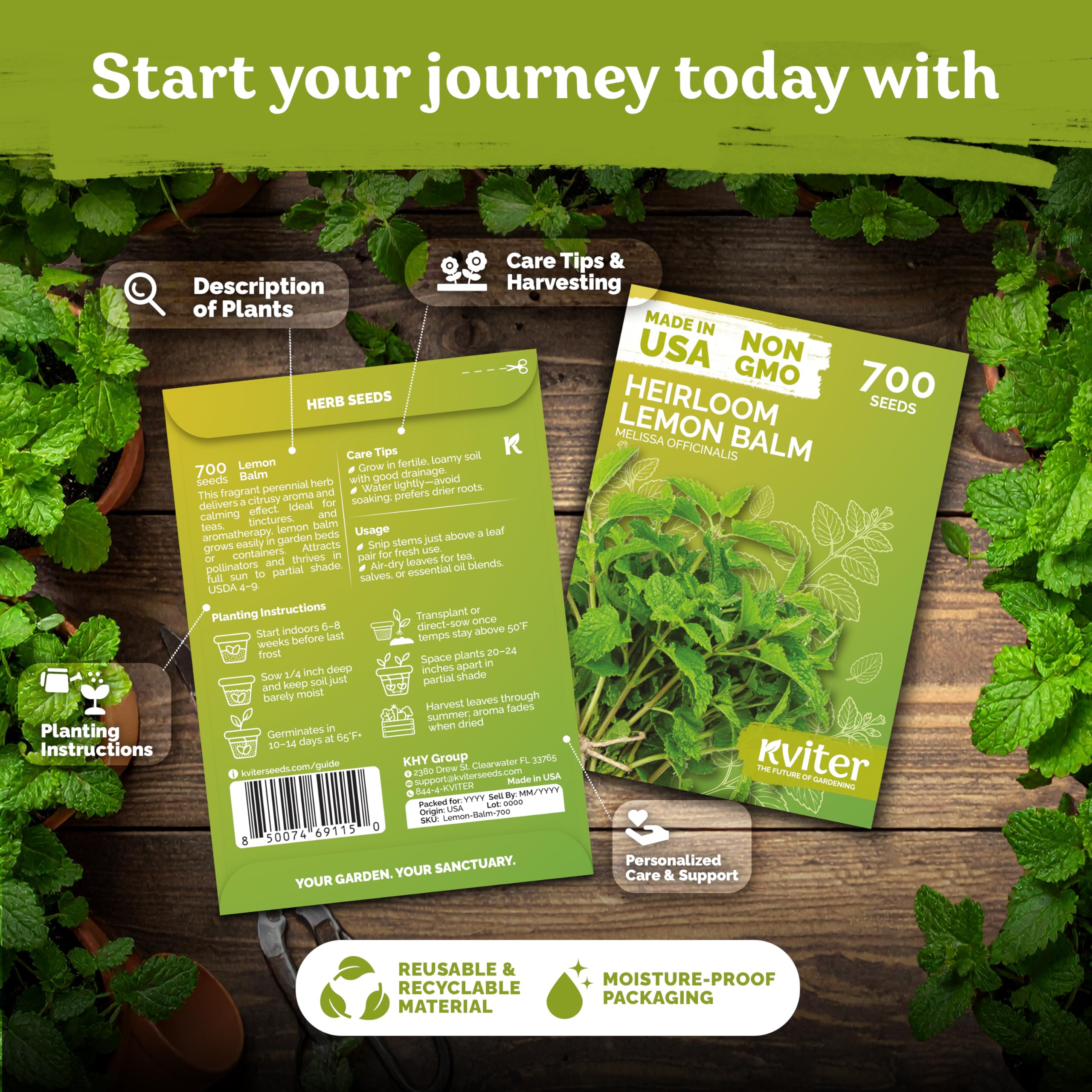 KVITER lemon balm seeds garden-ready layout for borders or beds.