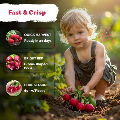 KVITER compact growth radish plants maximize space in small urban gardens.