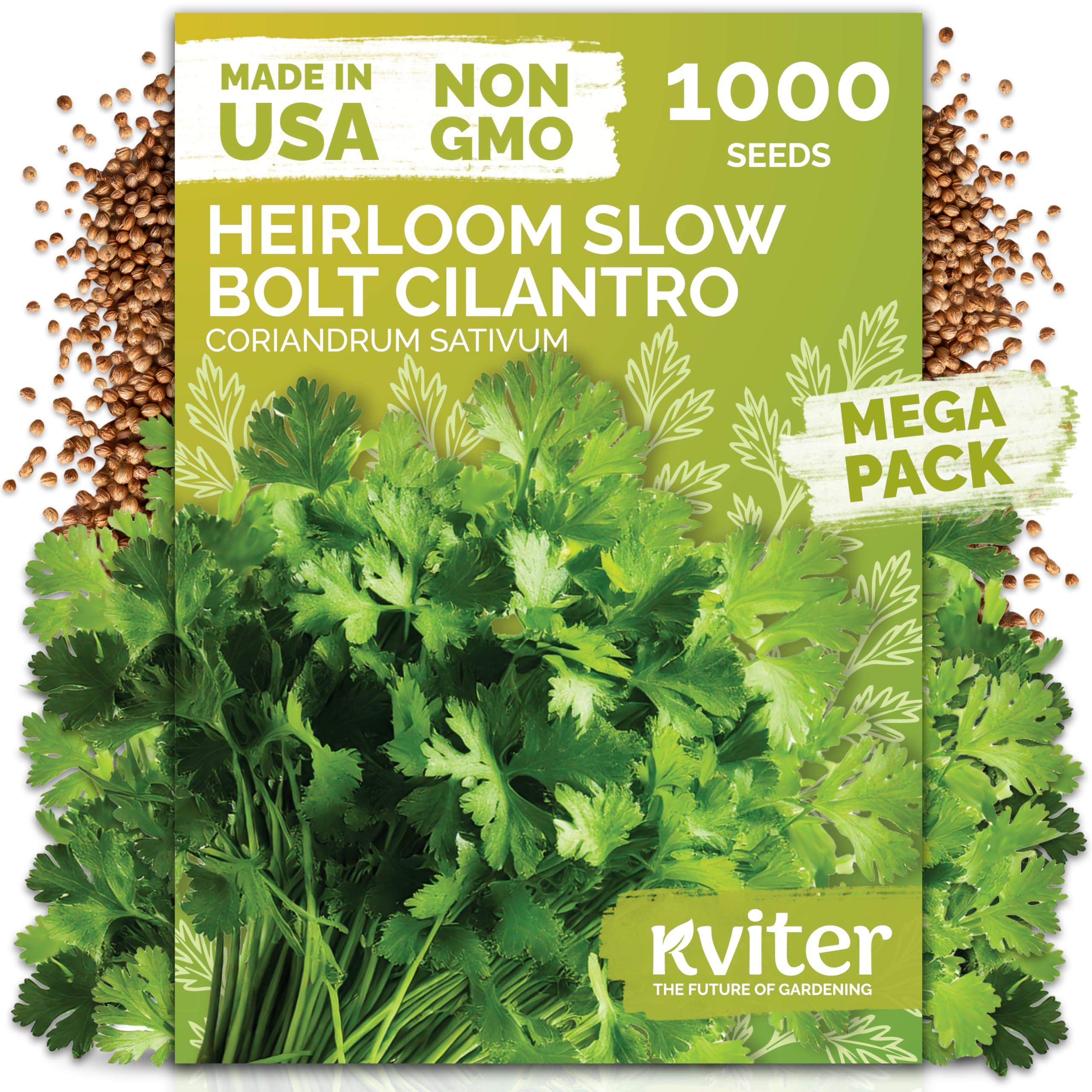 KVITER Slow Bolt Cilantro seeds packaging displayed for organized herb planning