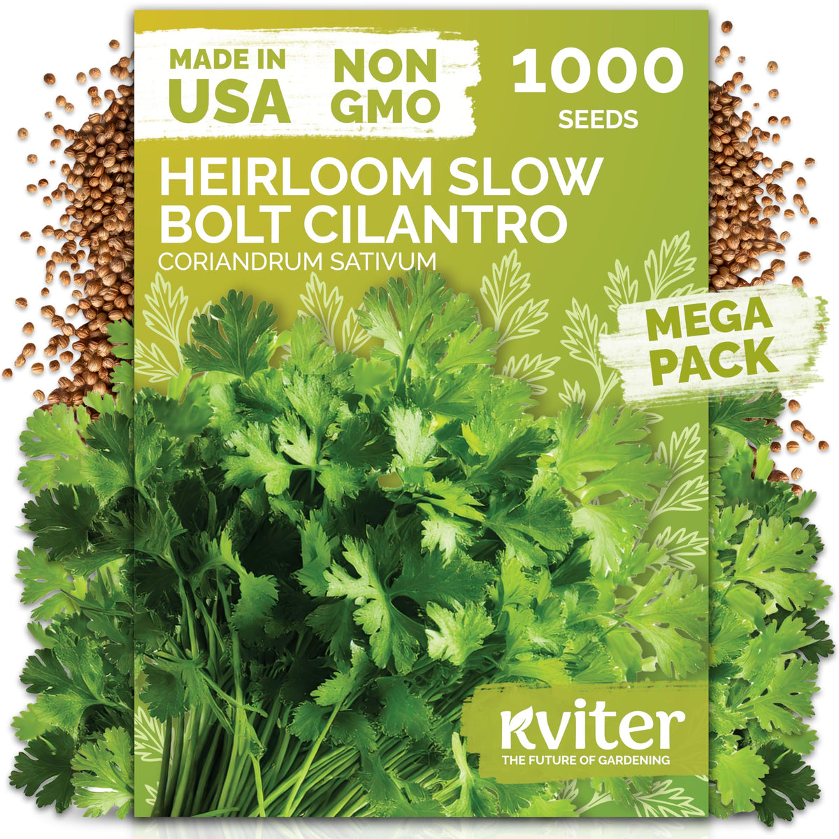 KVITER Slow Bolt Cilantro seeds packaging displayed for organized herb planning