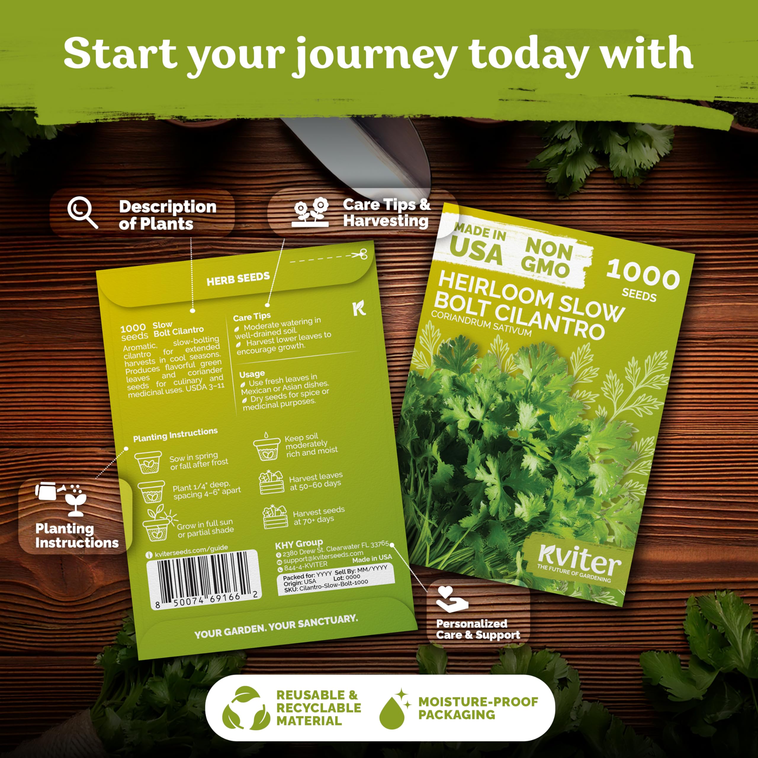 KVITER Slow Bolt cilantro seeds ready for sowing depth guidance