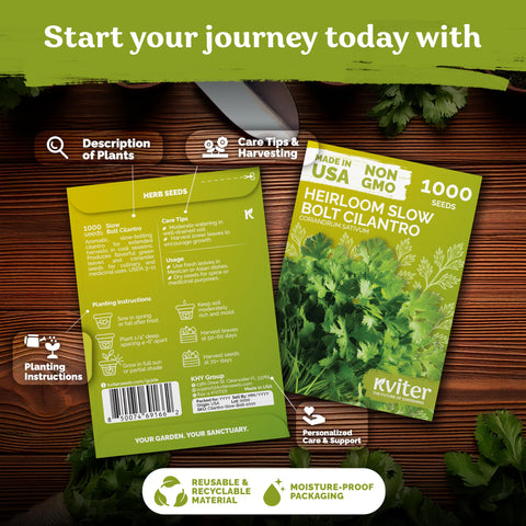 KVITER Slow Bolt cilantro seeds ready for sowing depth guidance