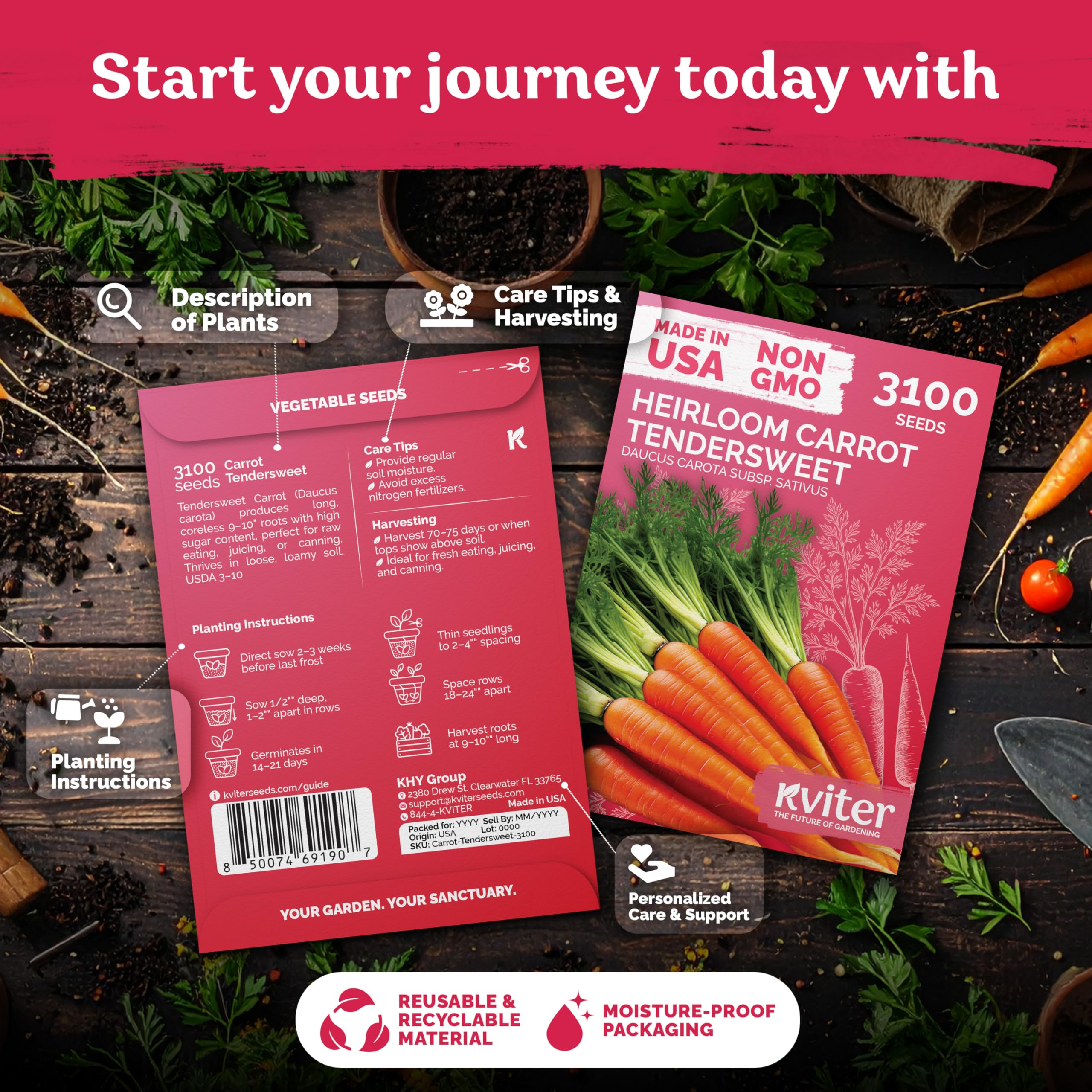 KVITER TenderSweet carrot seeds for direct sow garden planting and steady harvest