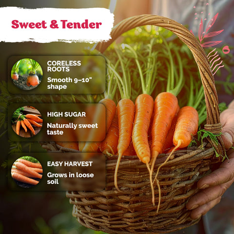 KVITER TenderSweet carrots growing in loose soil for long straight orange roots