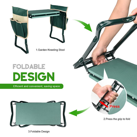 KVR Senior-friendly garden stool protects knees and back during tasks.