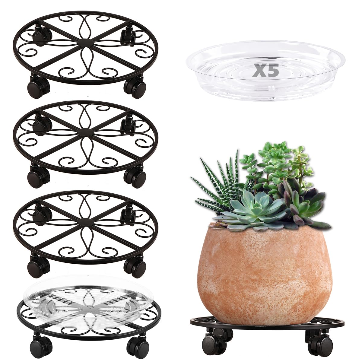 KvyusFlourish plant dolly with wheels moves a heavy pot smoothly.