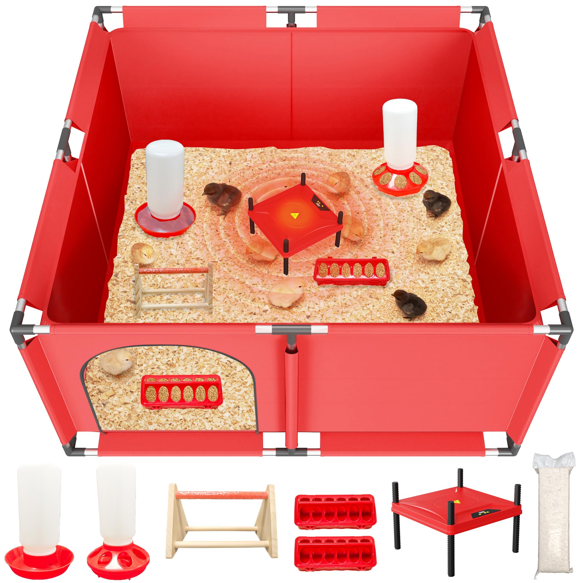 Kweetle brooder box setup with heater and perch keeps chicks warm safely.