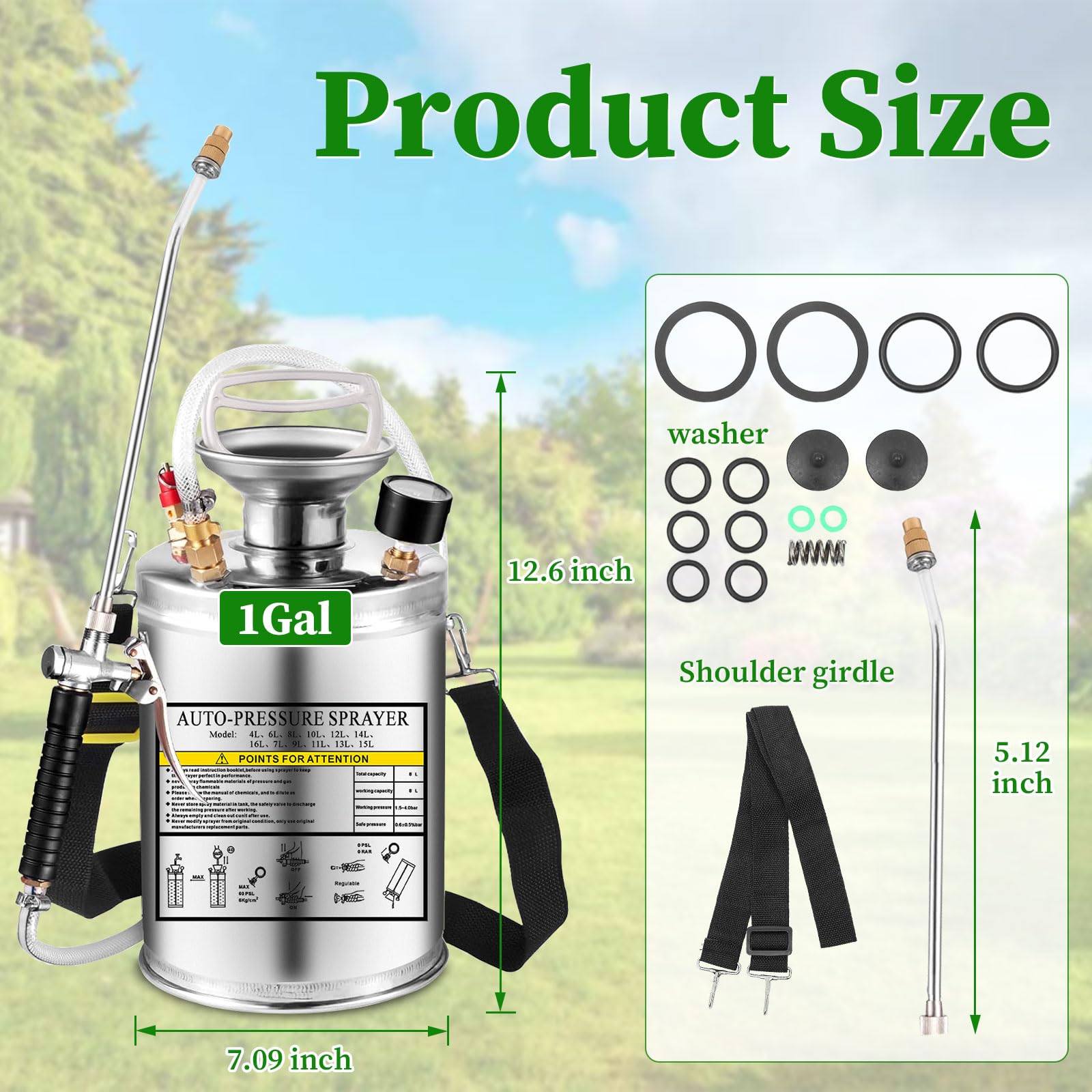 Kweetle hand pump sprayer with pressure gauge enables precise control.