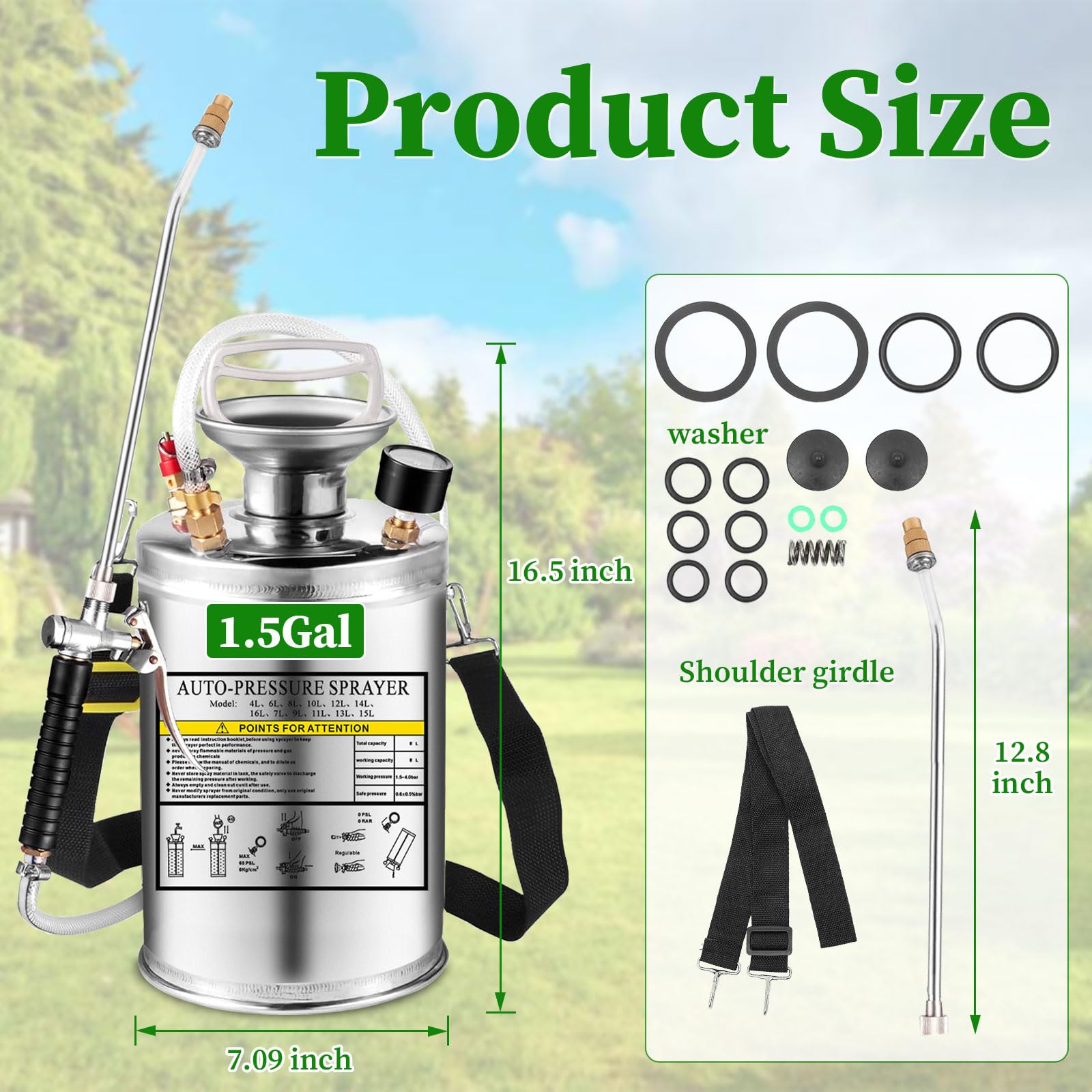 Kweetle stainless steel sprayer pressure gauge shows current pressure clearly